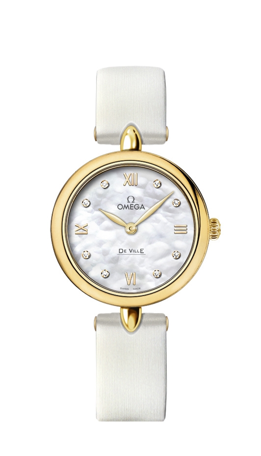 Omega 424.52.27.60.55.001 : De Ville Prestige Dewdrop Quartz 27.4 Yellow Gold / White MOP