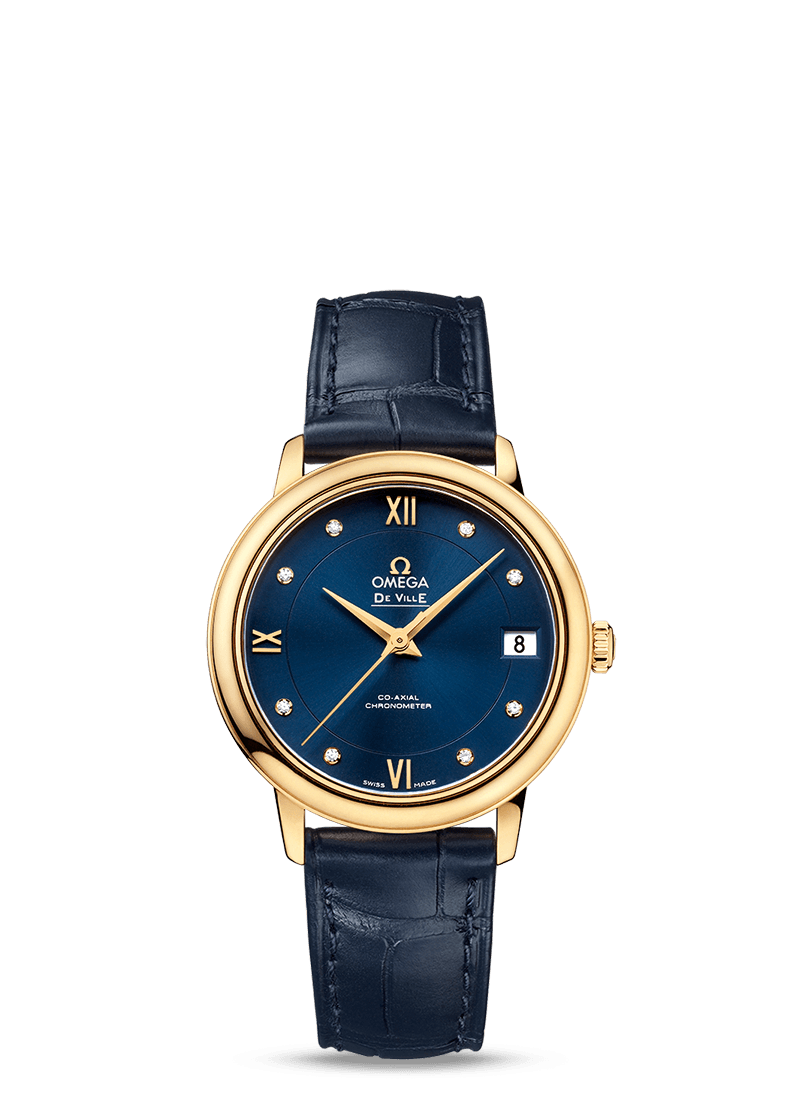 Omega 424.53.33.20.53.002 : De Ville Prestige Co-Axial 32.7 Yellow Gold / Blue
