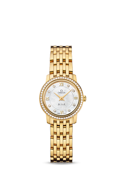 Omega 424.55.24.60.55.001 : De Ville Prestige Quartz 24.4 Yellow Gold / Diamond / MOP