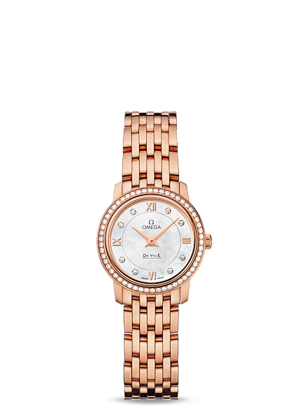 Omega 424.55.24.60.55.002 : De Ville  Prestige Quartz Ladies 24.5 Red Gold Diamond / MOP / Bracelet