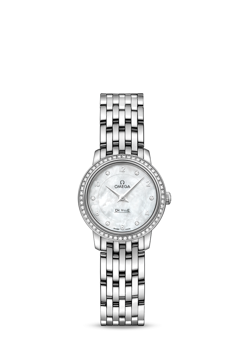 Omega 424.55.24.60.55.003 : De Ville  Prestige Quartz Ladies 24.5 White Gold Diamond / MOP / Bracelet