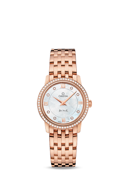 Omega 424.55.27.60.55.002 : De Ville  Prestige Quartz 27 Red Gold / MOP-Diamond / Bracelet
