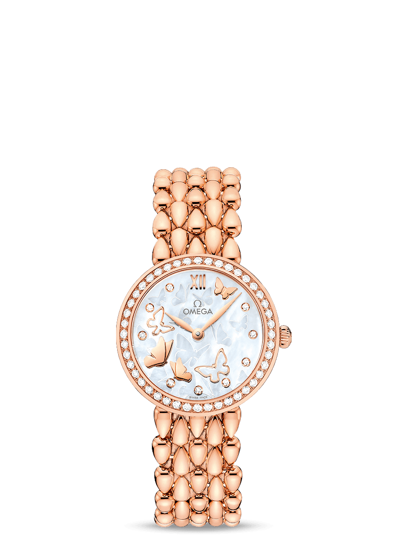 Omega 424.55.27.60.55.003 : De Ville Prestige Dewdrop Quartz 27.4 Red Gold / Diamond / Butterfly / Bracelet