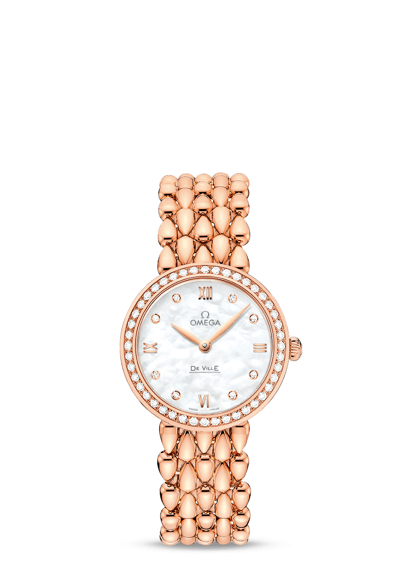 Omega 424.55.27.60.55.004 : De Ville Prestige Dewdrop Quartz 27.4 Red Gold / MOP / Diamond / Bracelet