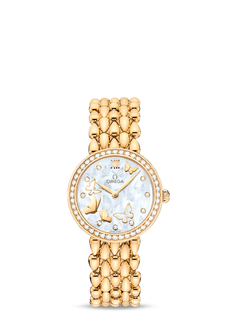 Omega 424.55.27.60.55.005 : De Ville Prestige Dewdrop Quartz 27.4 Yellow Gold / Diamond / Butterfly / Bracelet