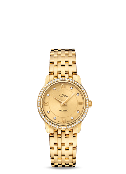 Omega 424.55.27.60.58.001 : De Ville Prestige Quartz 27.4 Yellow Gold / Champagne-Diamond / Bracelet