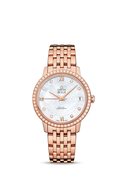 Omega 424.55.33.20.55.002 : De Ville Prestige Co-Axial 32.7 Red Gold / MOP / Diamond / Bracelet