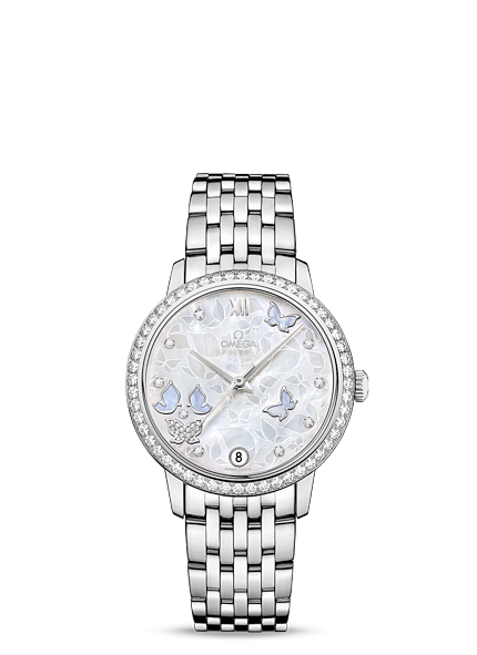 Omega 424.55.33.20.55.003 : De Ville Prestige Co-Axial 32.7 White Gold / MOP Butterfly / Diamond / Bracelet