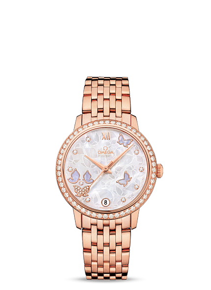 Omega 424.55.33.20.55.004 : De Ville Prestige Co-Axial 32.7 Red Gold / MOP Butterfly / Diamond / Bracelet