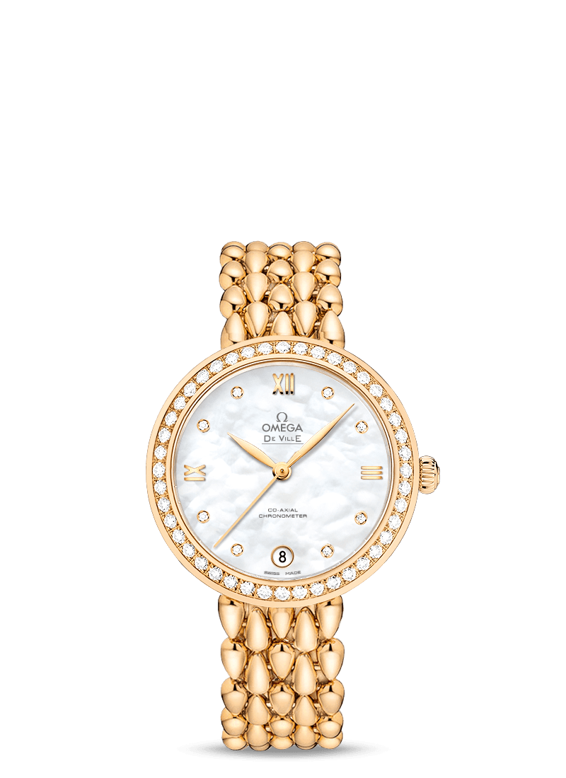 Omega 424.55.33.20.55.009 : De Ville Prestige Dewdrop Co-Axial 32.7 Yellow Gold / Diamond / MOP / Diamond / Bracelet