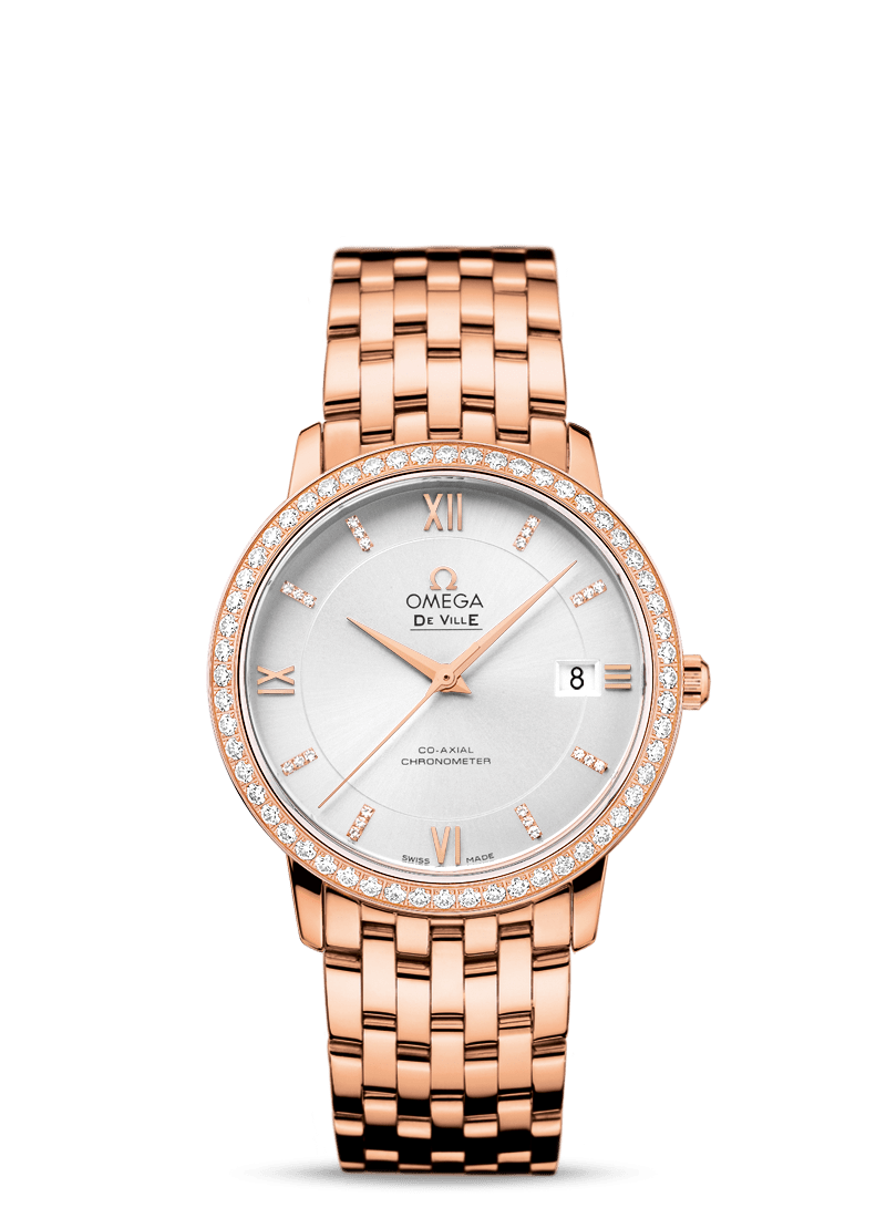 Omega 424.55.37.20.52.001 : De Ville Prestige Co-Axial 36.8 Red Gold Diamond / Silver / Diamond / Bracelet