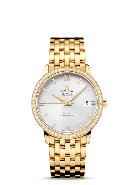 Omega 424.55.37.20.52.002 : De Ville Prestige Co-Axial 36.8 Yellow Gold / Silver / Diamond / Bracelet