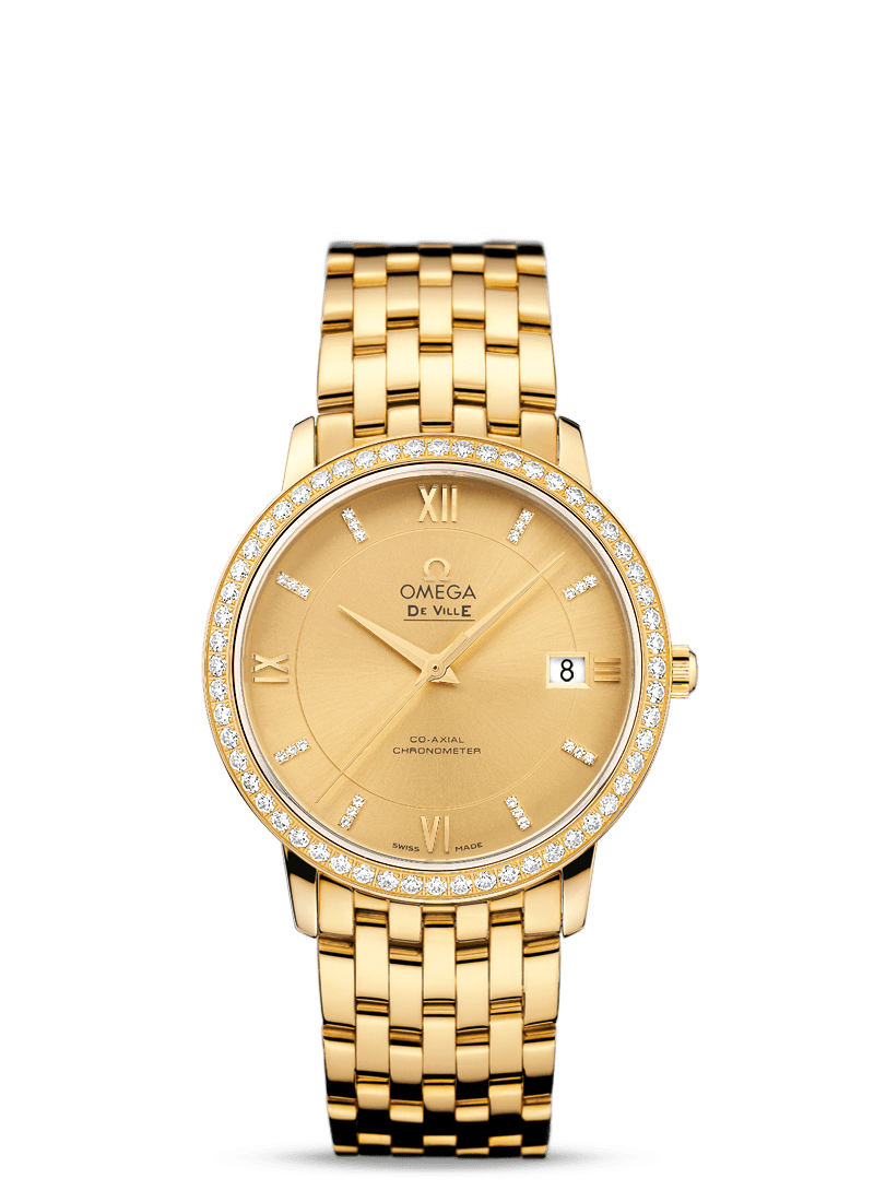 Omega 424.55.37.20.58.001 : De Ville Prestige Co-Axial 36.8 Yellow Gold / Champagne / Diamond / Bracelet