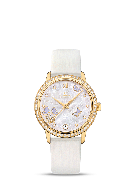 Omega 424.57.33.20.55.003 : De Ville Prestige Co-Axial 32.7 Yellow Gold / MOP Butterfly Diamond
