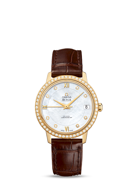 Omega 424.58.33.20.55.002 : De Ville Prestige Co-Axial 32.7 Yellow Gold / Diamond / MOP