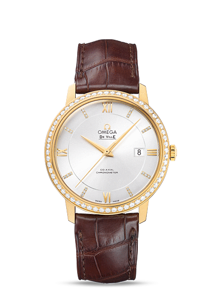 Omega 424.58.40.20.52.001 : De Ville Prestige Co-Axial 39.5 Yellow Gold / Silver / Diamond
