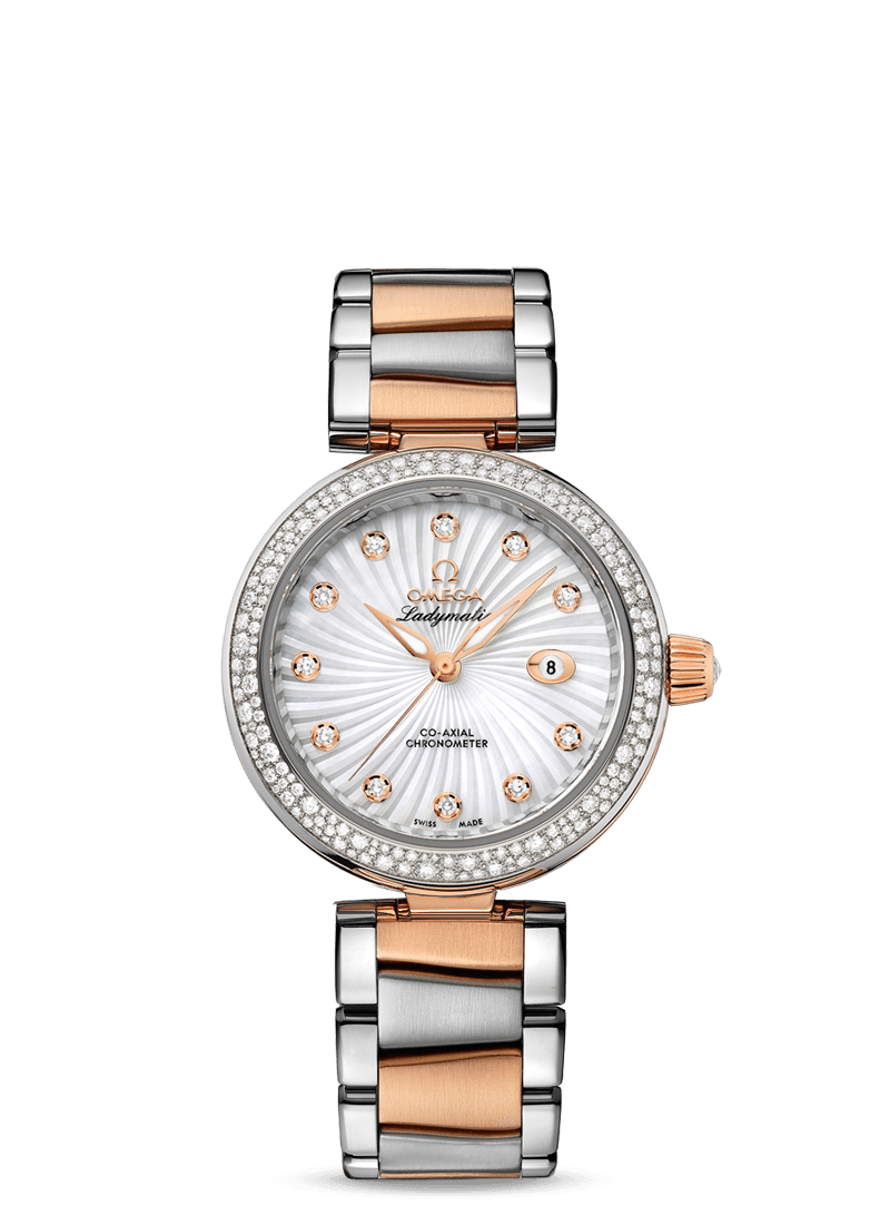 Omega 425.25.34.20.55.001 : LadyMatic Co-Axial 34 Stainless Steel / Red Gold / Diamond / MOP / Bracelet