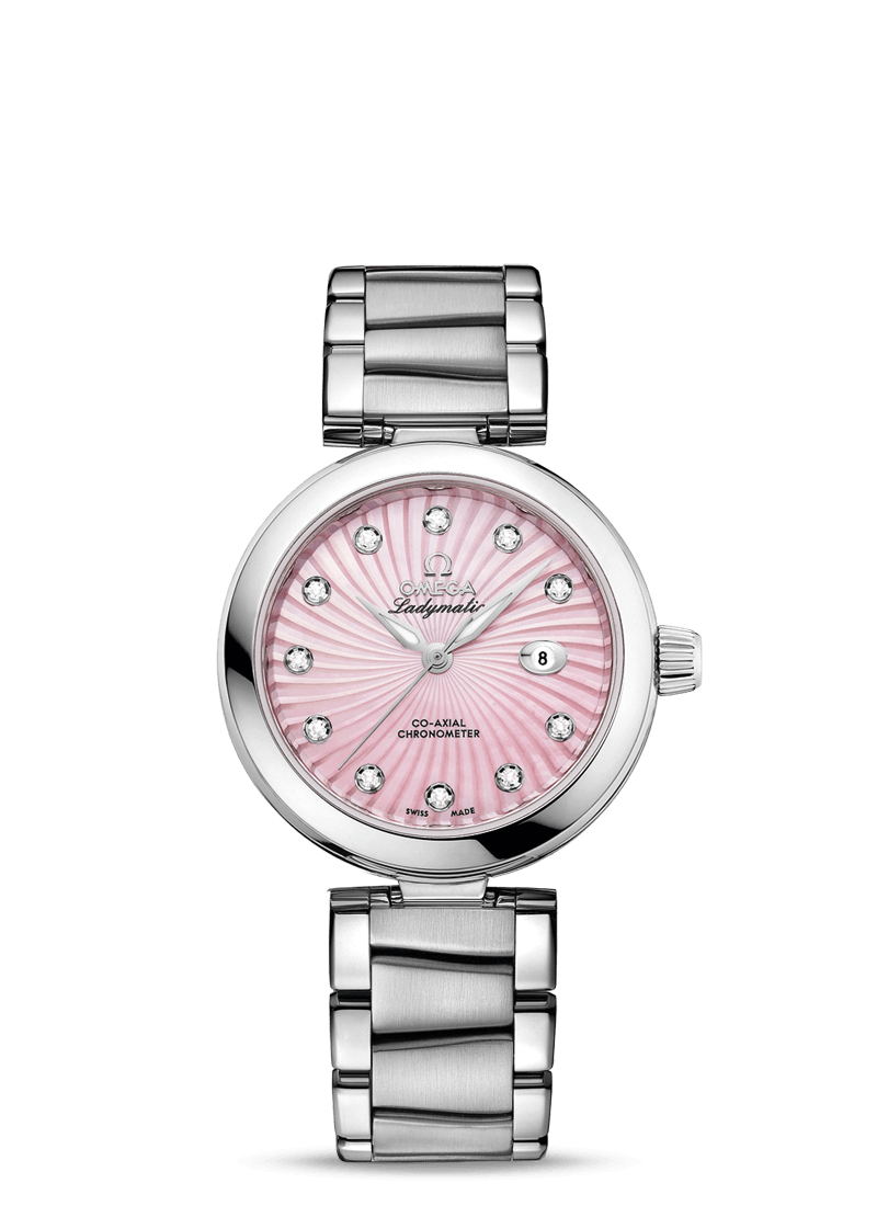 Omega 425.30.34.20.57.001 : LadyMatic Co-Axial 34 Stainless Steel / Pink MOP / Bracelet