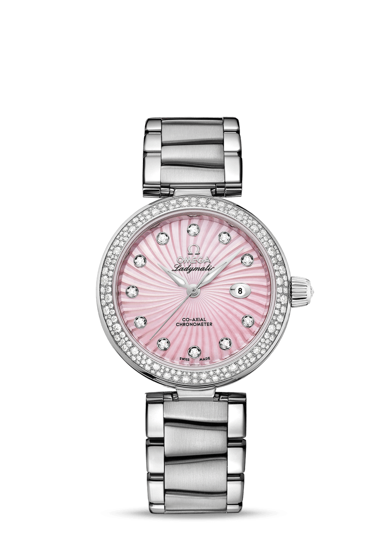 Omega 425.35.34.20.57.001 : LadyMatic Co-Axial 34 Stainless Steel / Diamond / Pink MOP / Bracelet