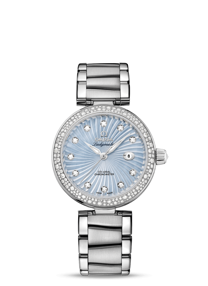 Omega 425.35.34.20.57.002 : LadyMatic Co-Axial 34 Stainless Steel / Diamond / Blue MOP / Bracelet