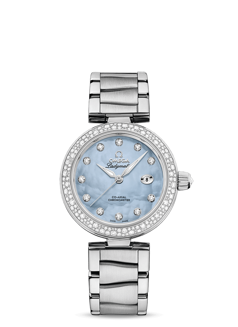 Omega 425.35.34.20.57.003 : LadyMatic Co-Axial 34 Stainless Steel / Diamond / Blue MOP / Bracelet