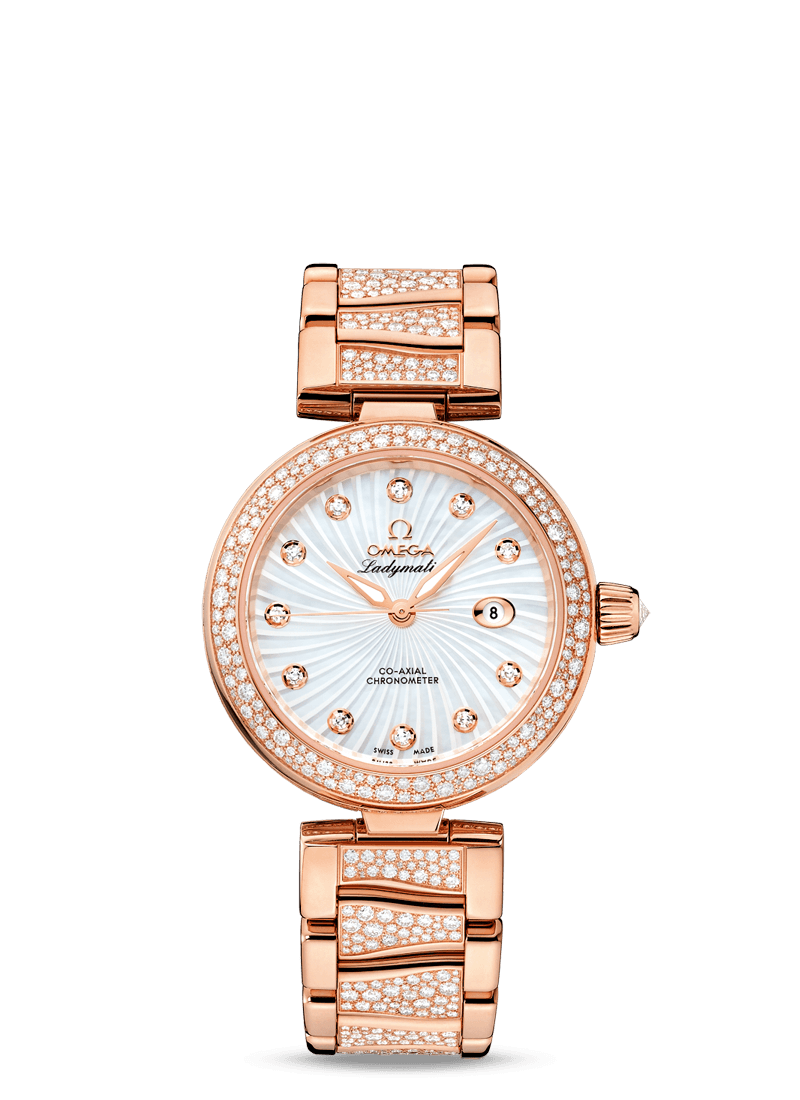 Omega 425.65.34.20.55.005 : LadyMatic Co-Axial 34 Red Gold / Diamond / MOP / Diamond Bracelet