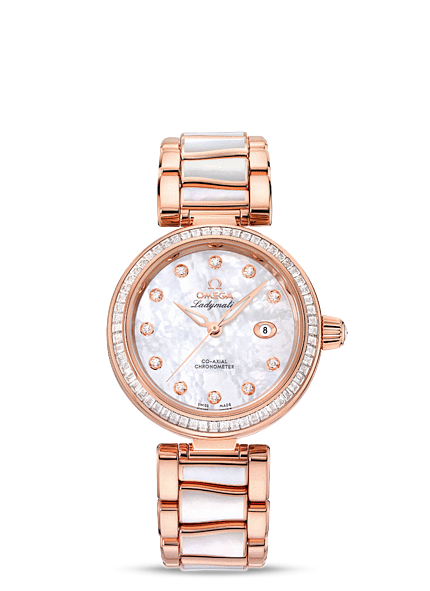 Omega 425.65.34.20.55.007 : LadyMatic Co-Axial 34 Sedna Gold Baguette / MOP / MOP Bracelet