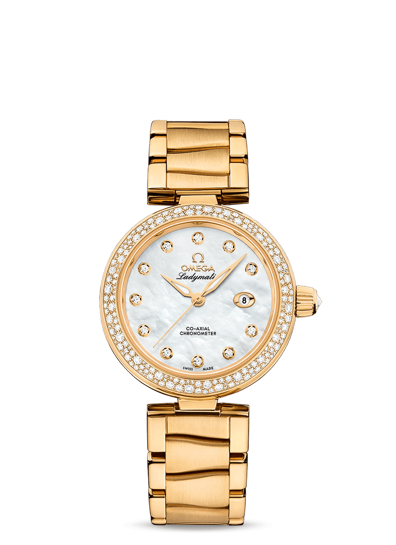 Omega 425.65.34.20.55.009 : LadyMatic Co-Axial 34 Yellow Gold / Diamond / MOP / Bracelet