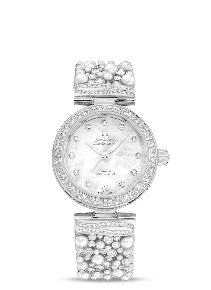 Omega 425.65.34.20.55.013 : LadyMatic Co-Axial 34 White Gold / Pearls and Diamonds