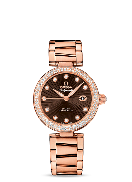 Omega 425.65.34.20.63.001 : LadyMatic Co-Axial 34 Red Gold / Diamond / Brown / Bracelet