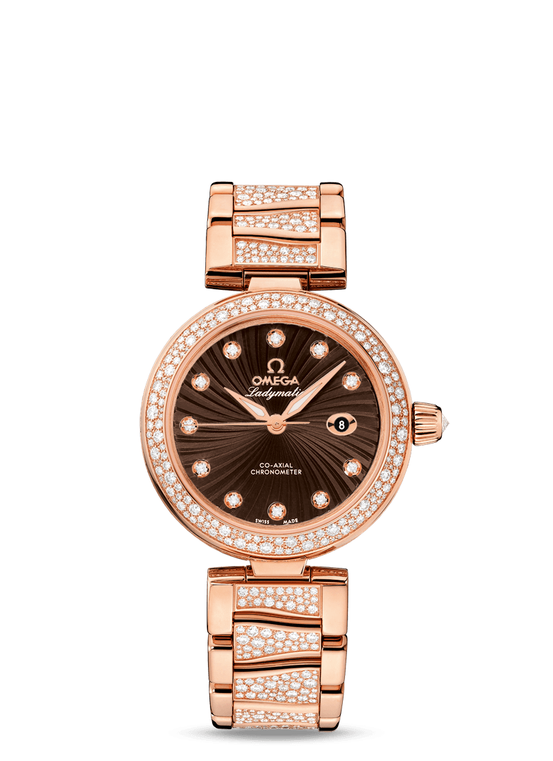 Omega 425.65.34.20.63.003 : LadyMatic Co-Axial 34 Red Gold / Diamond / Brown / Diamond Bracelet