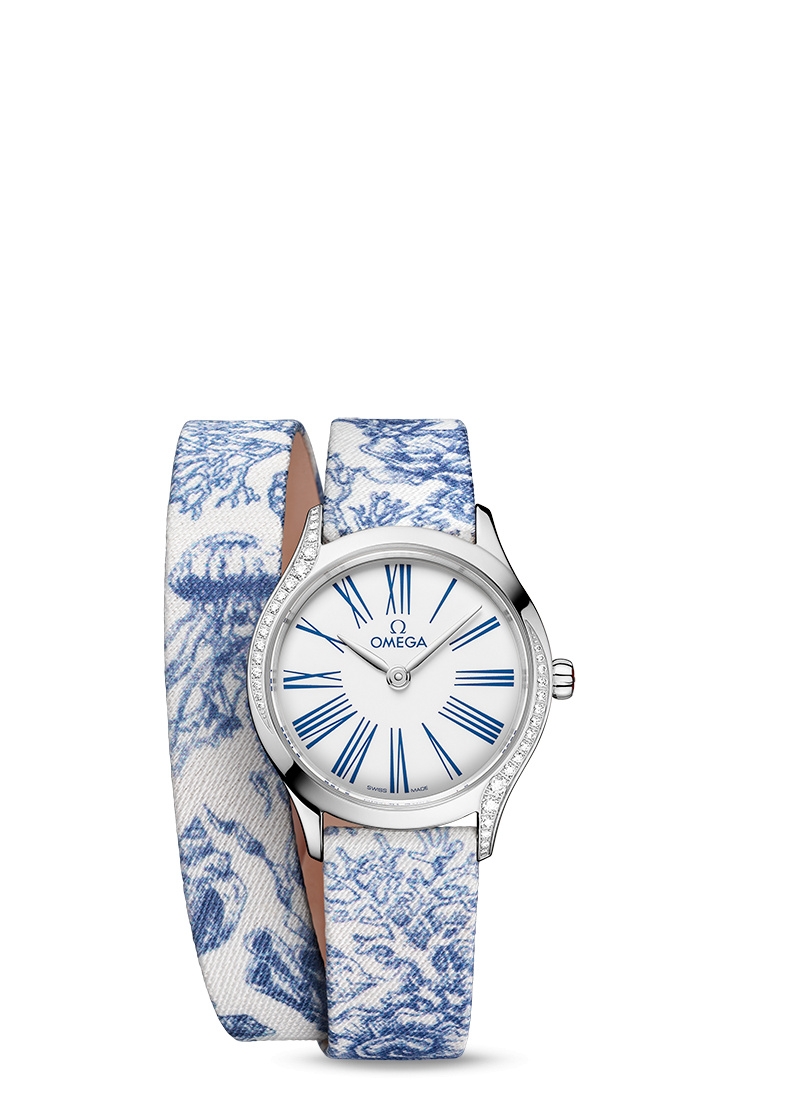 Omega 428.17.26.60.04.001 : Mini Trésor Quartz 26 Stainless Steel - Diamond / White - Blue / Toile de Jouy - Double Tour