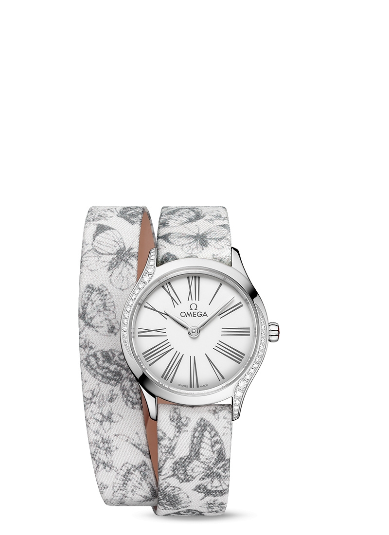 Omega 428.17.26.60.04.002 : Mini Trésor Quartz 26 Stainless Steel - Diamond / White - Grey / Toile de Jouy - Double Tour