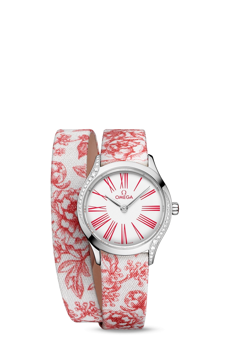 Omega 428.17.26.60.04.003 : Mini Trésor Quartz 26 Stainless Steel - Diamond / White - Rose / Toile de Jouy - Double Tour