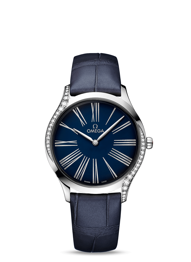 Omega 428.18.36.60.03.001 : De Ville Trésor 36 Stainless Steel / Blue - Roman / Alligator