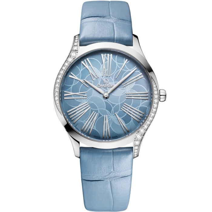 Omega 428.18.36.60.03.002 : De Ville Trésor 36 Stainless Steel / Blue - Hydrangea / Alligator