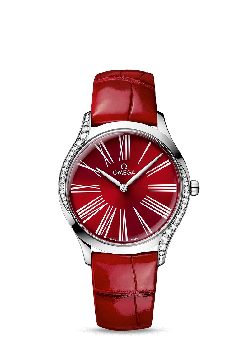 Omega 428.18.36.60.11.002 : De Ville Trésor 36 Stainless Steel / Red - Roman / Alligator