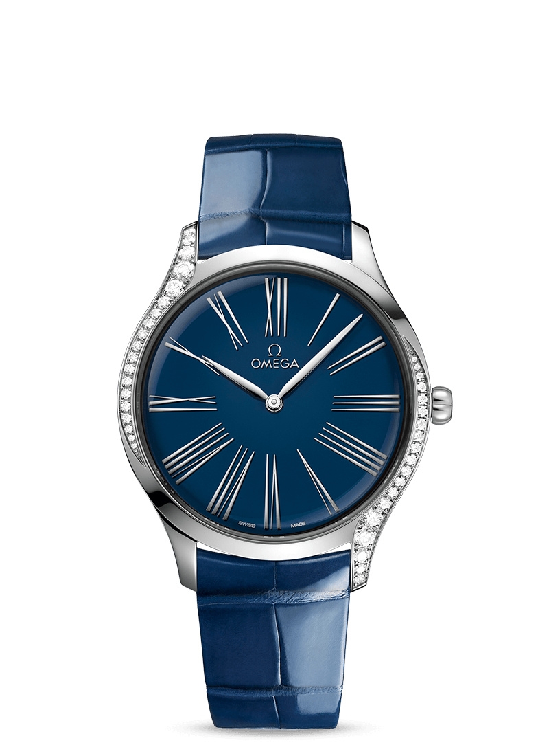 Omega 428.18.39.60.03.001 : De Ville Trésor 39 Stainless Steel / Blue - Roman / Alligator