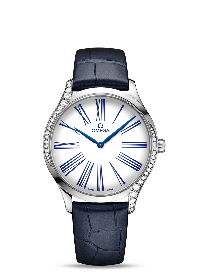 Omega 428.18.39.60.04.001 : De Ville Trésor 39 Stainless Steel / White - Roman / Alligator