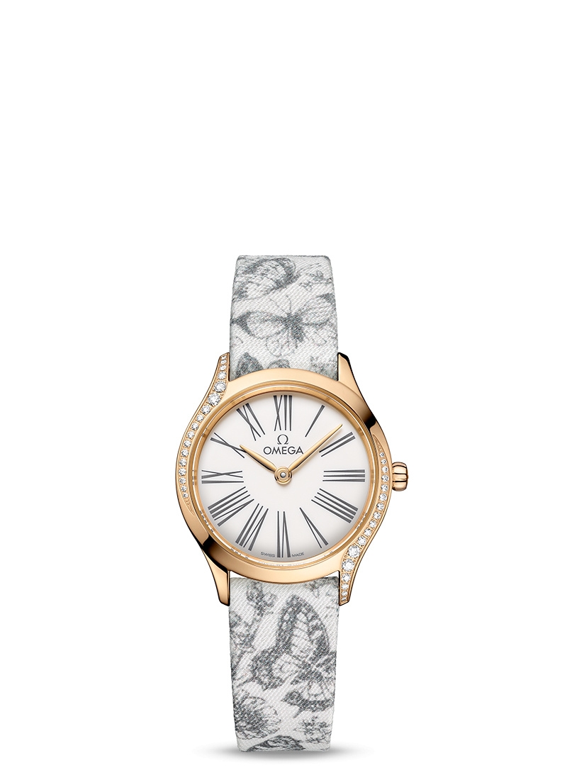 Omega 428.57.26.60.04.002 : Mini Trésor Quartz 26 Moonshine Gold - Diamond / White - Grey / Toile de Jouy