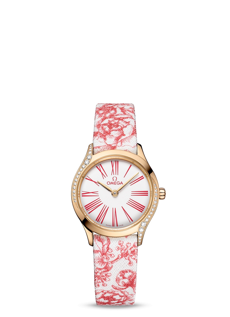 Omega 428.57.26.60.04.003 : Mini Trésor Quartz 26 Moonshine Gold - Diamond / White - Rose / Toile de Jouy