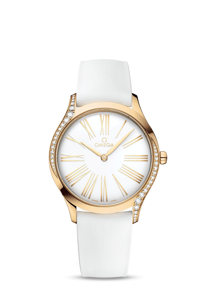 Omega 428.57.36.60.04.001 : De Ville Trésor 36 Moonshine Gold / White - Roman / Rubber