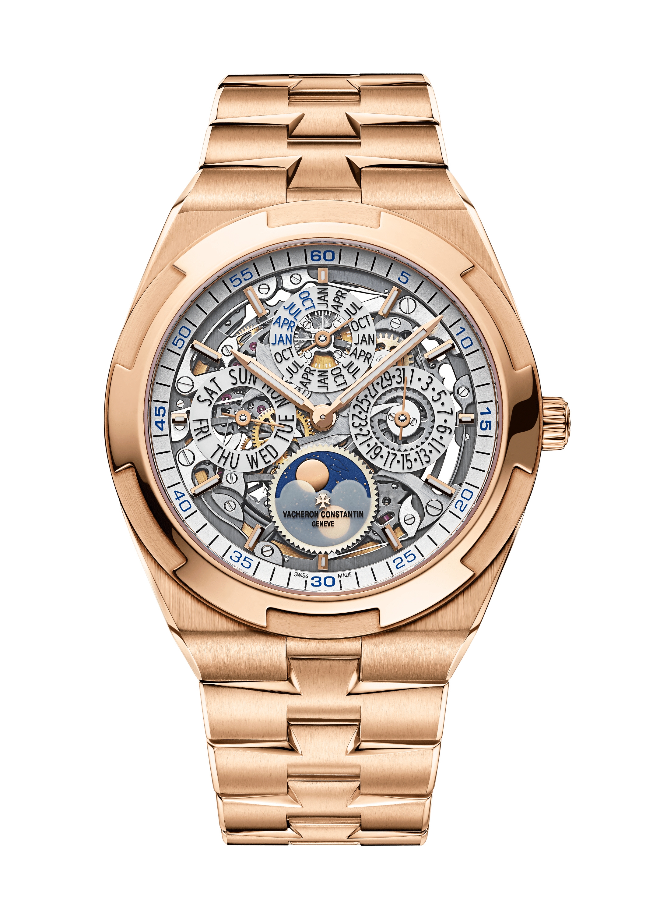 Vacheron Constantin 4300V/120R-B547 : Overseas Ultra-Thin Perpetual Calendar Pink Gold / Skeleton / Bracelet
