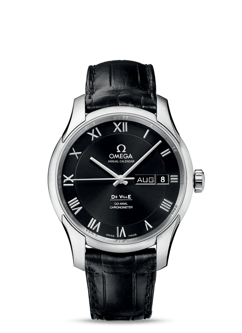 Omega 431.13.41.22.01.001 : De Ville Co-Axial Annual Calendar Stainless Steel / Black / Alligator