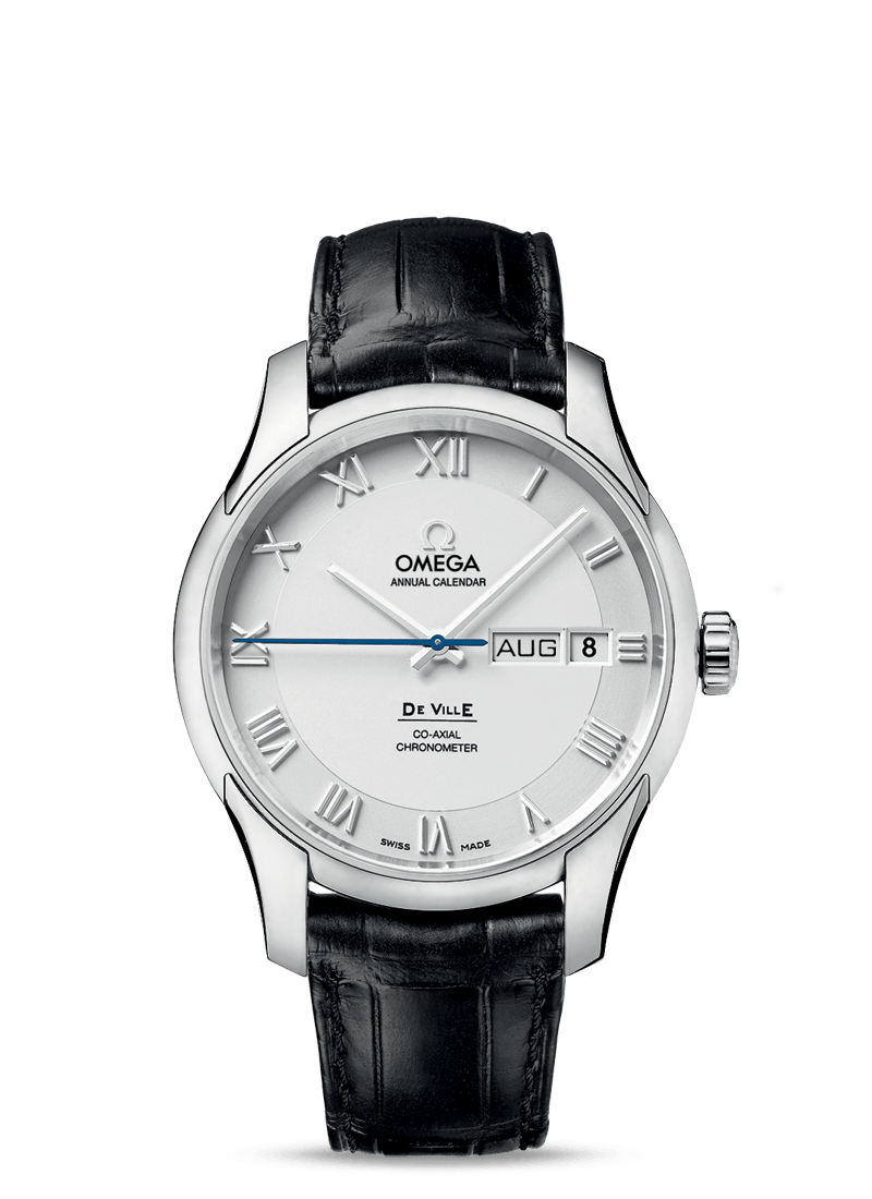 Omega 431.13.41.22.02.001 : De Ville Co-Axial Annual Calendar Stainless Steel / Silver / Alligator