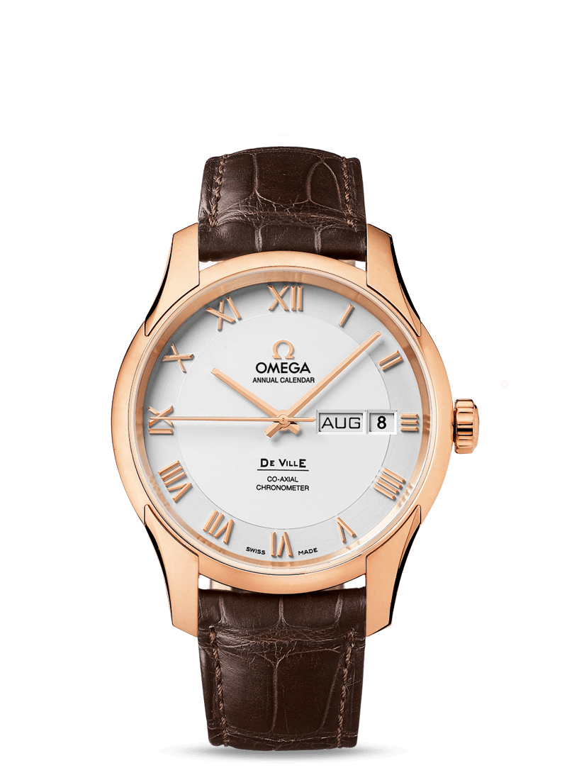 Omega 431.53.41.22.02.001 : De Ville Co-Axial Annual Calendar Red Gold / Silver / Alligator