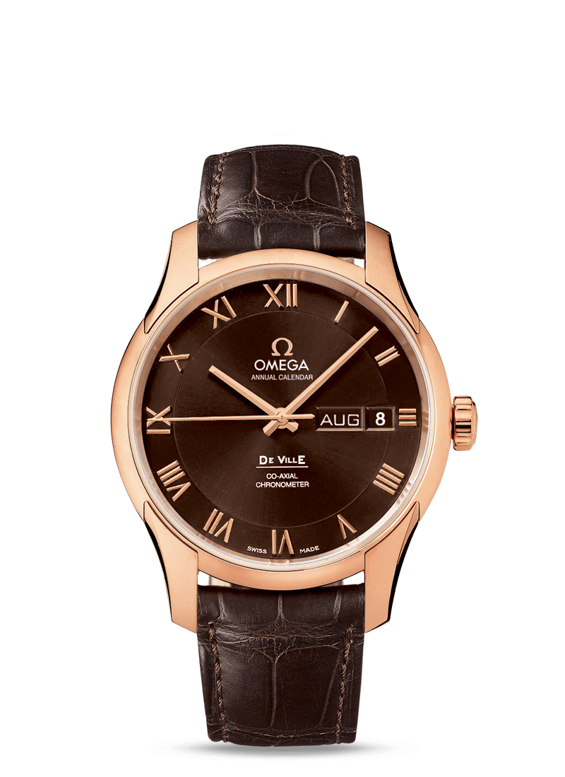 Omega 431.53.41.22.13.001 : De Ville Co-Axial Annual Calendar Red Gold / Brown / Alligator