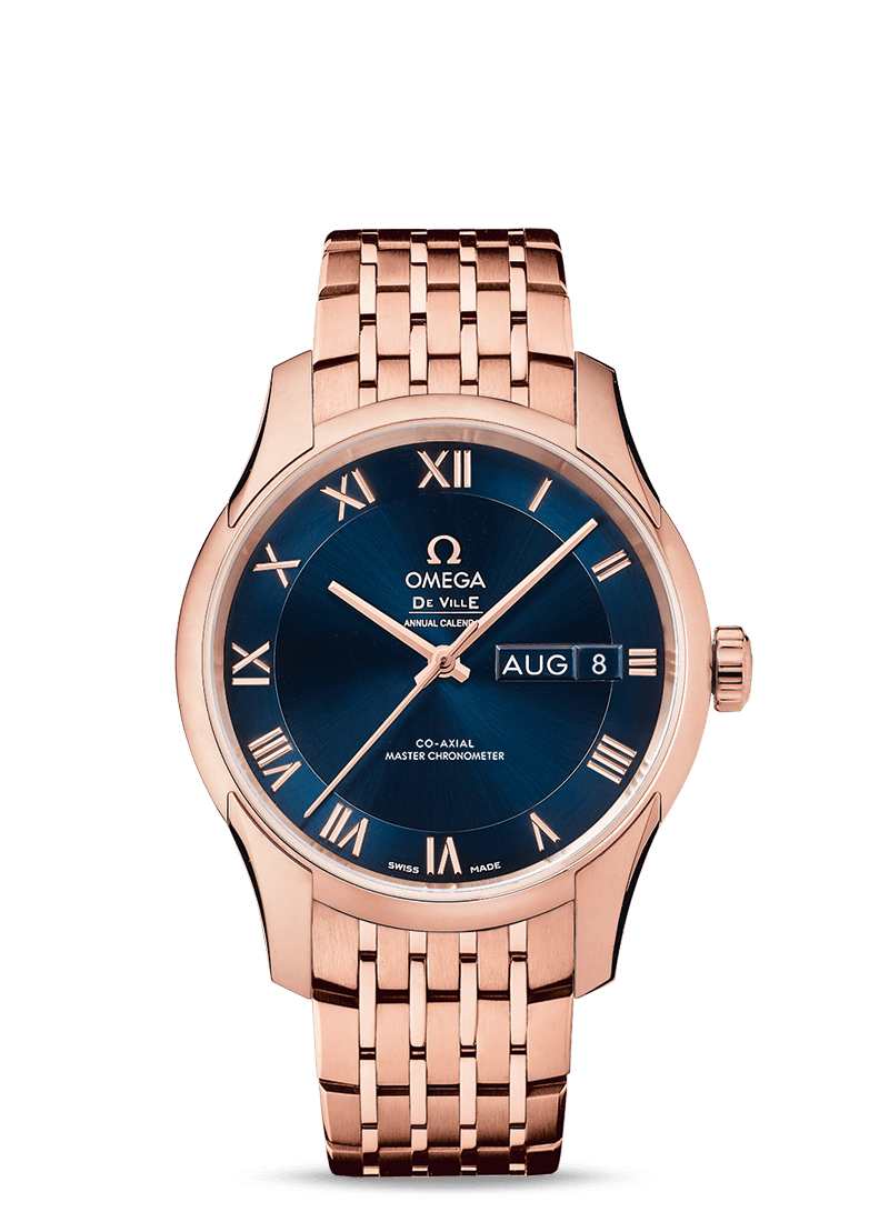 Omega 433.50.41.22.03.001 : De Ville Hour Vision Master Chronometer Annual Calendar Sedna Gold / Blue / Bracelet