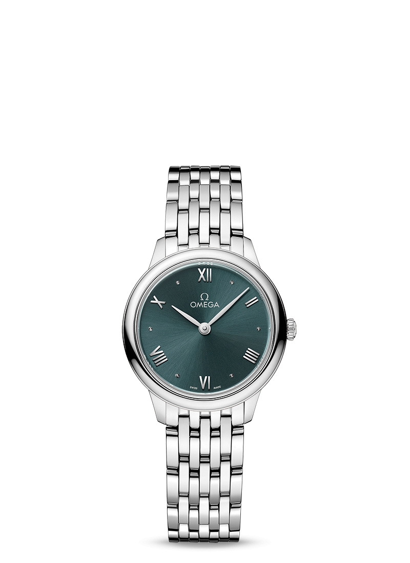 Omega 434.10.28.60.10.001 : De Ville Quartz 27.5 Stainless Steel / Turquoise / Bracelet