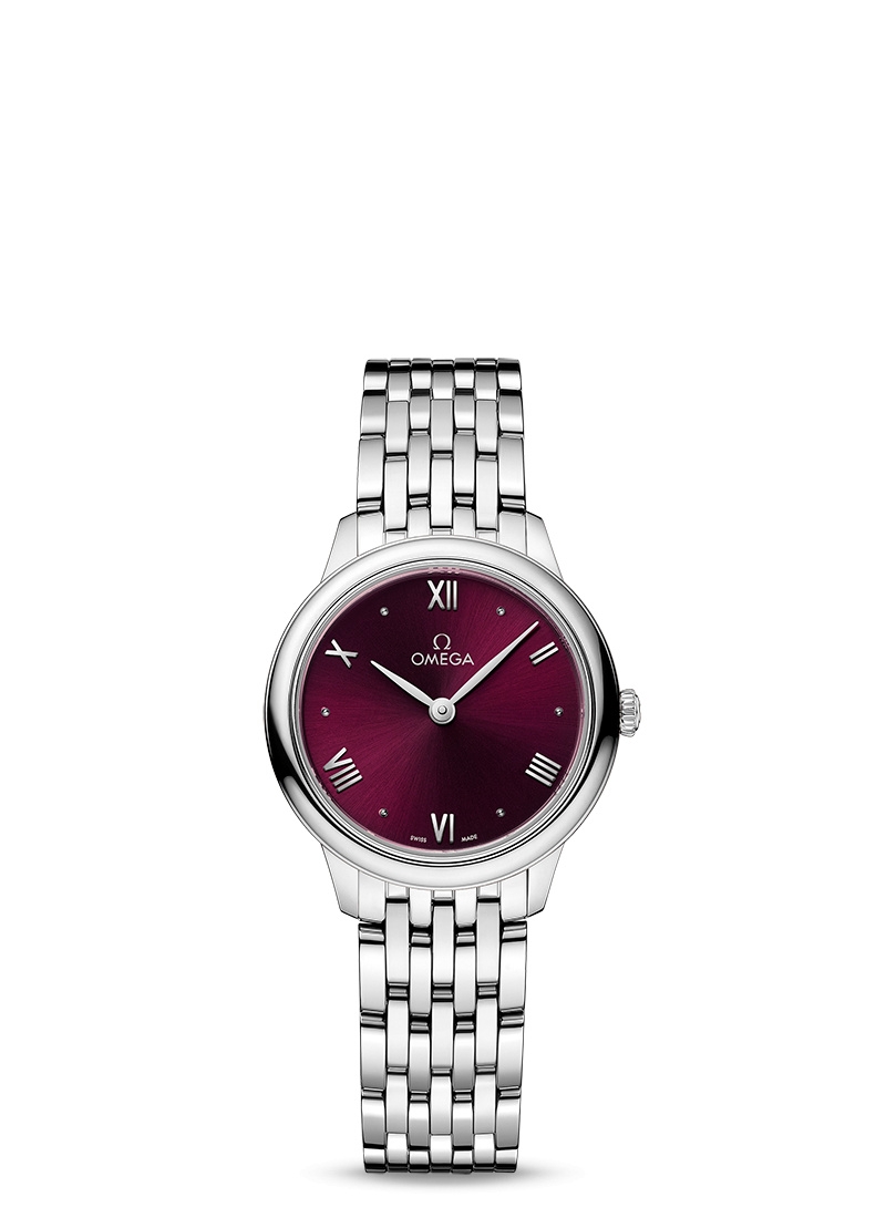 Omega 434.10.28.60.11.001 : De Ville Quartz 27.5 Stainless Steel / Burgundy / Bracelet